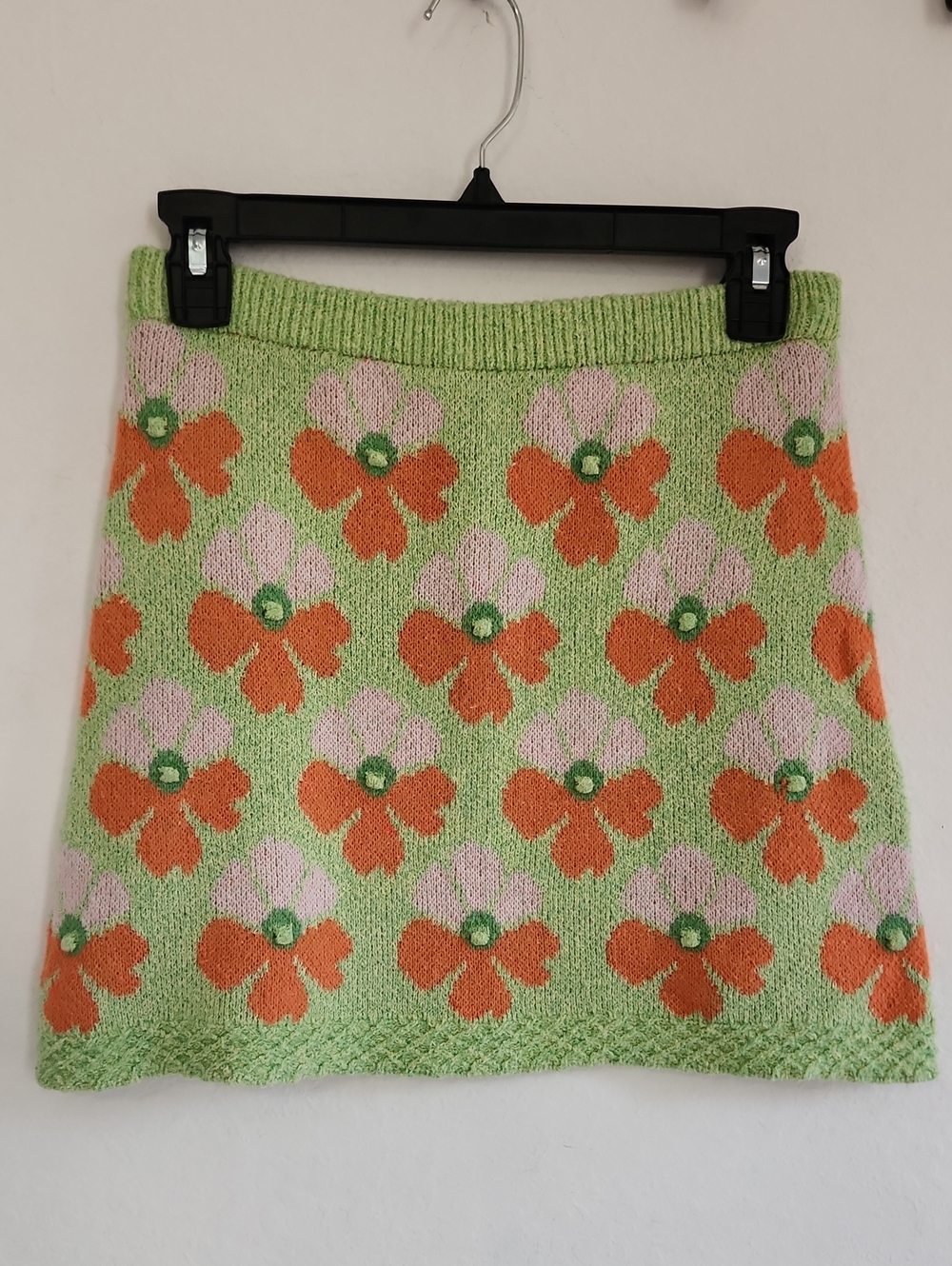 ZARA Retro Floral Jacquard Knit Mini Skirt S Indie Sleaze Y2k Dopamine 70s Chic